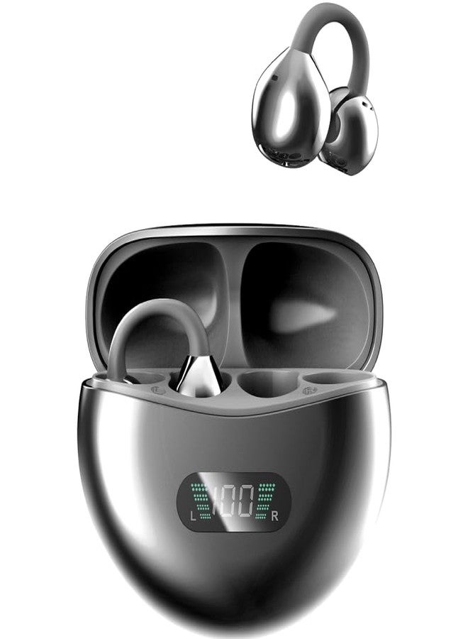 PUREMIC Clip on Earbuds Open Ear Wireless Bluetooth 5.4 Headphones, 60H Playback LED Power Display Earphones with Wireless Charging Case, IPX7 Waterproof Ear Buds for Phone Laptop Computer (Black) - Image 1