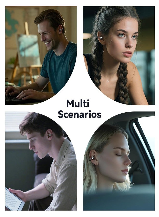 PUREMIC Clip on Earbuds Open Ear Wireless Bluetooth 5.4 Headphones, 60H Playback LED Power Display Earphones with Wireless Charging Case, IPX7 Waterproof Ear Buds for Phone Laptop Computer (Black) - Image 3