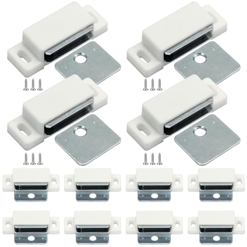 Jersvimc 12Pcs Cabinet Door Magnets Catch Magnetic Door Catch, Magnetic Shutter Hardware Drawer Magnet Latch Cabinet Magnets for Closure Cupboard Closet Bathroom(White) - Image 2