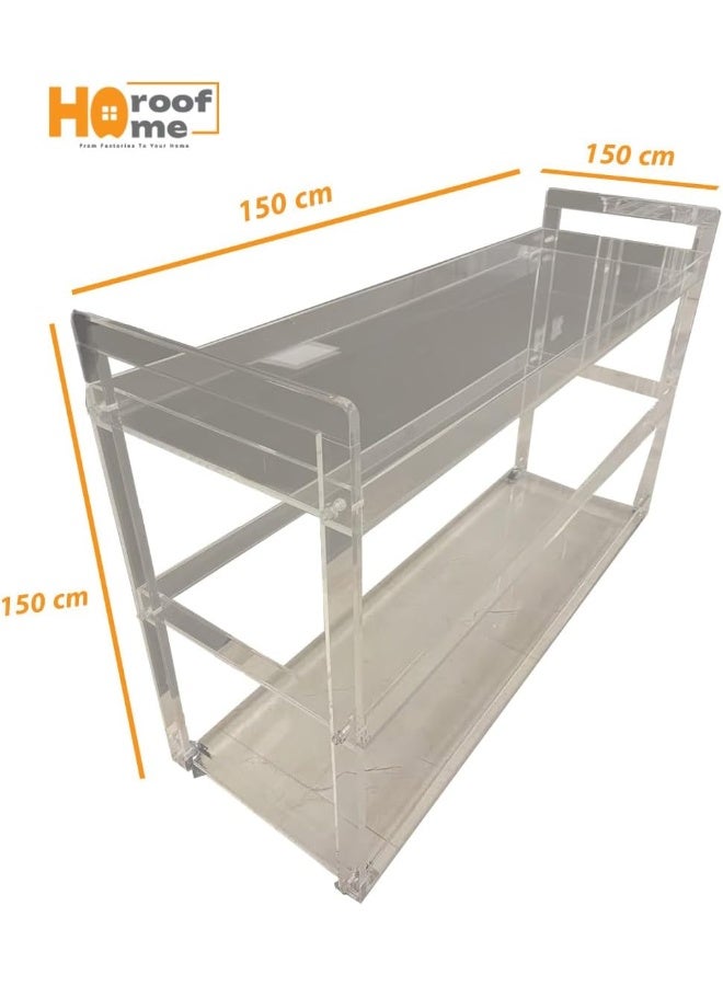 Horoof Market Horoof Home® Luxury Acrylic Buffet Trolley - High-Strength, Extra Large Serving Cart, W150 x D50 x H100 cm, TR002  - Image 4