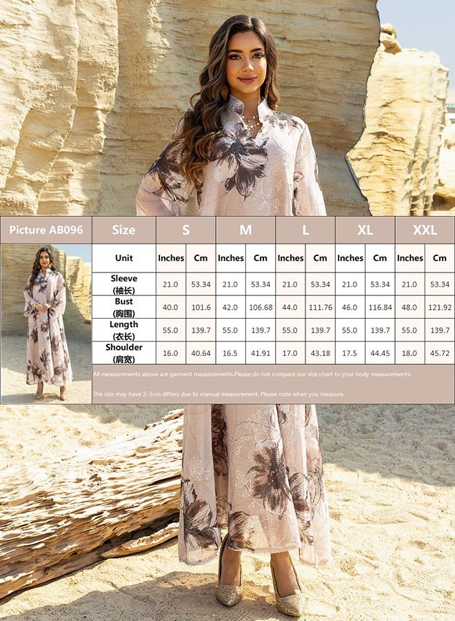 New Morocco Floral Print Abaya Dubai Muslim Elegant Women Evening Dress Mesh Sleeve Maxi Dress  - Image 4
