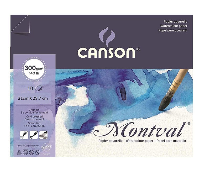 CANSON Montval Watercolor Paper 300 GSM 21 cm x 29.7 cm (Size A4) 10 Sheet Packet, Multicolour - Image 1