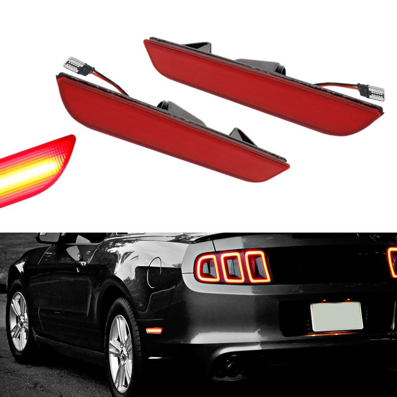 Tonsya For 2010 2011 2012 2013 2014 Ford Mustang Rear Bumper Side Marker lights Red lens Red Led Lamp