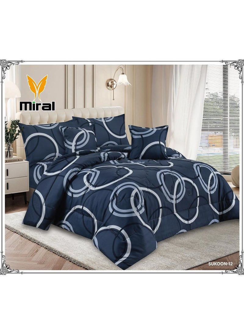 Miral Luxury Navy Blue Duvet Cover Set - 4 Pieces - One and a Half Size Bed - 160×210 cm Duvet with Fitted Sheet