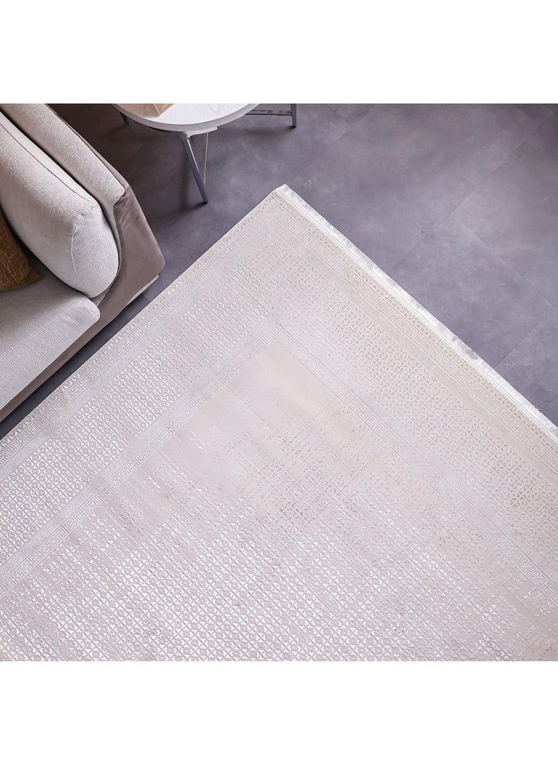 DANUBE HOME Pearl Artsilk Rug  Polyester Area Rug Floor Covering L300xW200cm-White & Cream  - Image 1