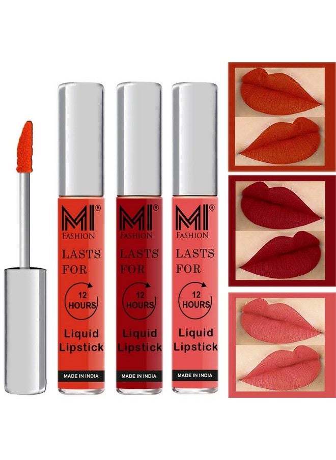 MI FASHION Matte Lipsticks Combo Offers Liquid Orange Matte Lipstick Red Lipstick Peach Lipstick Set Of 3 Pcs  - Image 2