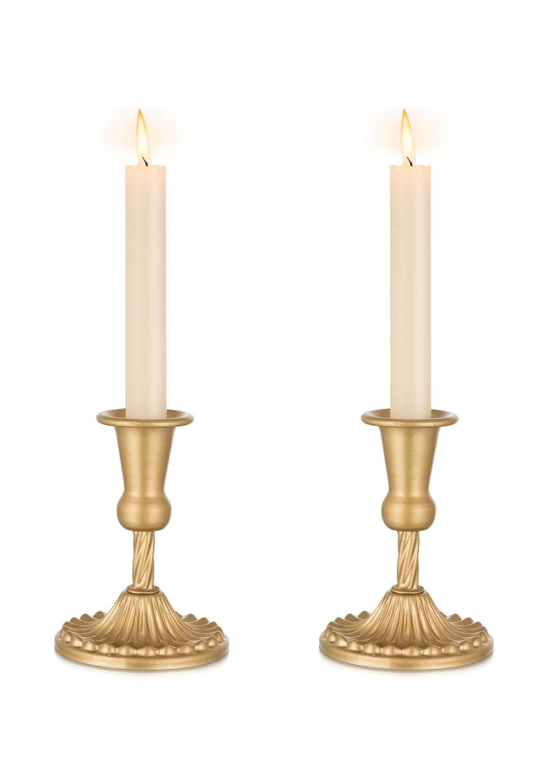Excefore Gold Candle Holders Brass Candlestick Holders: 2 Pcs Taper Candle Holders, Candle Holders for Candlesticks Tapered Gold Candle Holders Wedding Party Chrismas Mantel Home Decor - Image 1