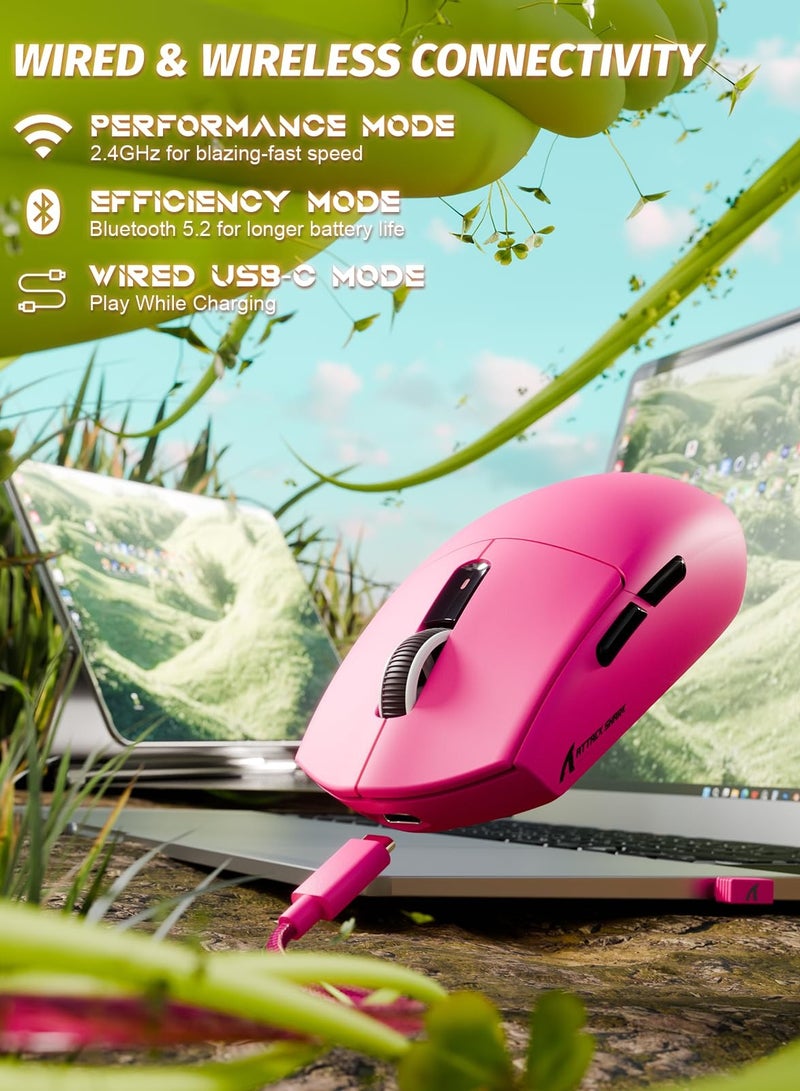 Attack Shark G3PRO Wireless Gaming Mouse with RGB Charging Dock,2.4G/USB-C Wired/BT PAW3311 Optical Sensor 1K Polling Rate Adjustable 25K DPI,500mAh Battery Ultra Lightweight 59g Mice - Image 3