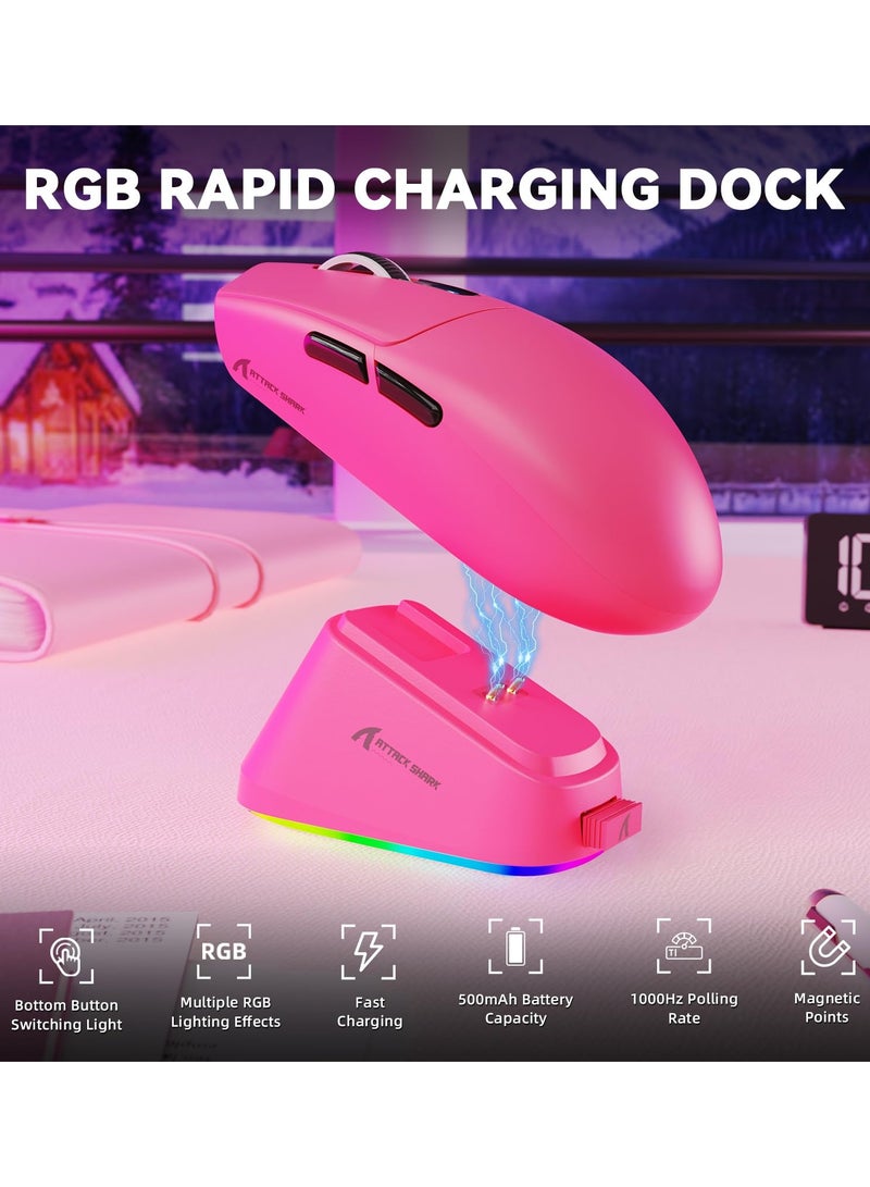 Attack Shark G3PRO Wireless Gaming Mouse with RGB Charging Dock,2.4G/USB-C Wired/BT PAW3311 Optical Sensor 1K Polling Rate Adjustable 25K DPI,500mAh Battery Ultra Lightweight 59g Mice - Image 5