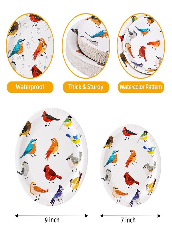 Funnymoom 48 Pcs Playful Birds Paper Plates Set Include 9 Inch and 7 Inch Colorful Little Birds Texture Disposable Plates Spring Summer Decorative Party Tableware for Home Table Party Supplies - Image 2