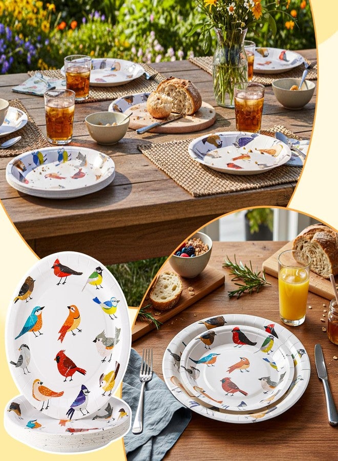Funnymoom 48 Pcs Playful Birds Paper Plates Set Include 9 Inch and 7 Inch Colorful Little Birds Texture Disposable Plates Spring Summer Decorative Party Tableware for Home Table Party Supplies - Image 5