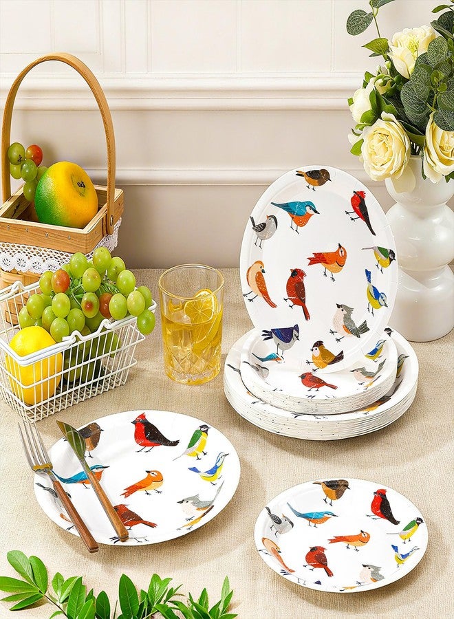 Funnymoom 48 Pcs Playful Birds Paper Plates Set Include 9 Inch and 7 Inch Colorful Little Birds Texture Disposable Plates Spring Summer Decorative Party Tableware for Home Table Party Supplies - Image 3