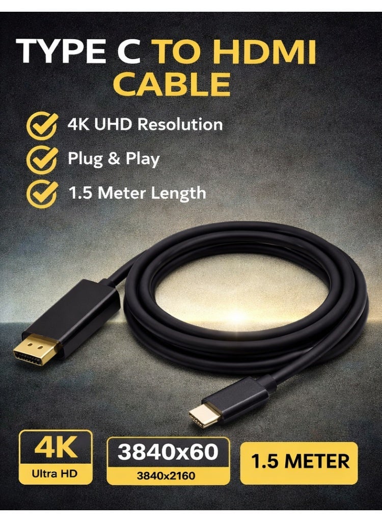 Saffron USB Type-C to HDMI Cable 1.5 Meter – 4K UHD – High Speed – Plug & Play - Image 1