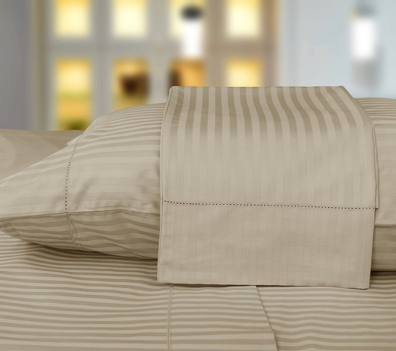 Threadmill Home Linen Standard Pillowcases  100 Natural Cotton 600 Thread Count 2 Piece Damask Beige Pillow Cover Set Luxurious ELS Combed Cotton Striped Pillow Protectors