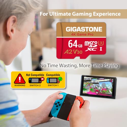 Gigastone 【For Switch 1 Only】GIGASTONE 64GB Micro SD Card, 4K Game Pro, MicroSDXC Memory Card for Gaming Console, Security Camera, UHD Video, up to 95/35MB/s, UHS-I U3 A2 V30 【5-Years Data Recovery】 - Image 5