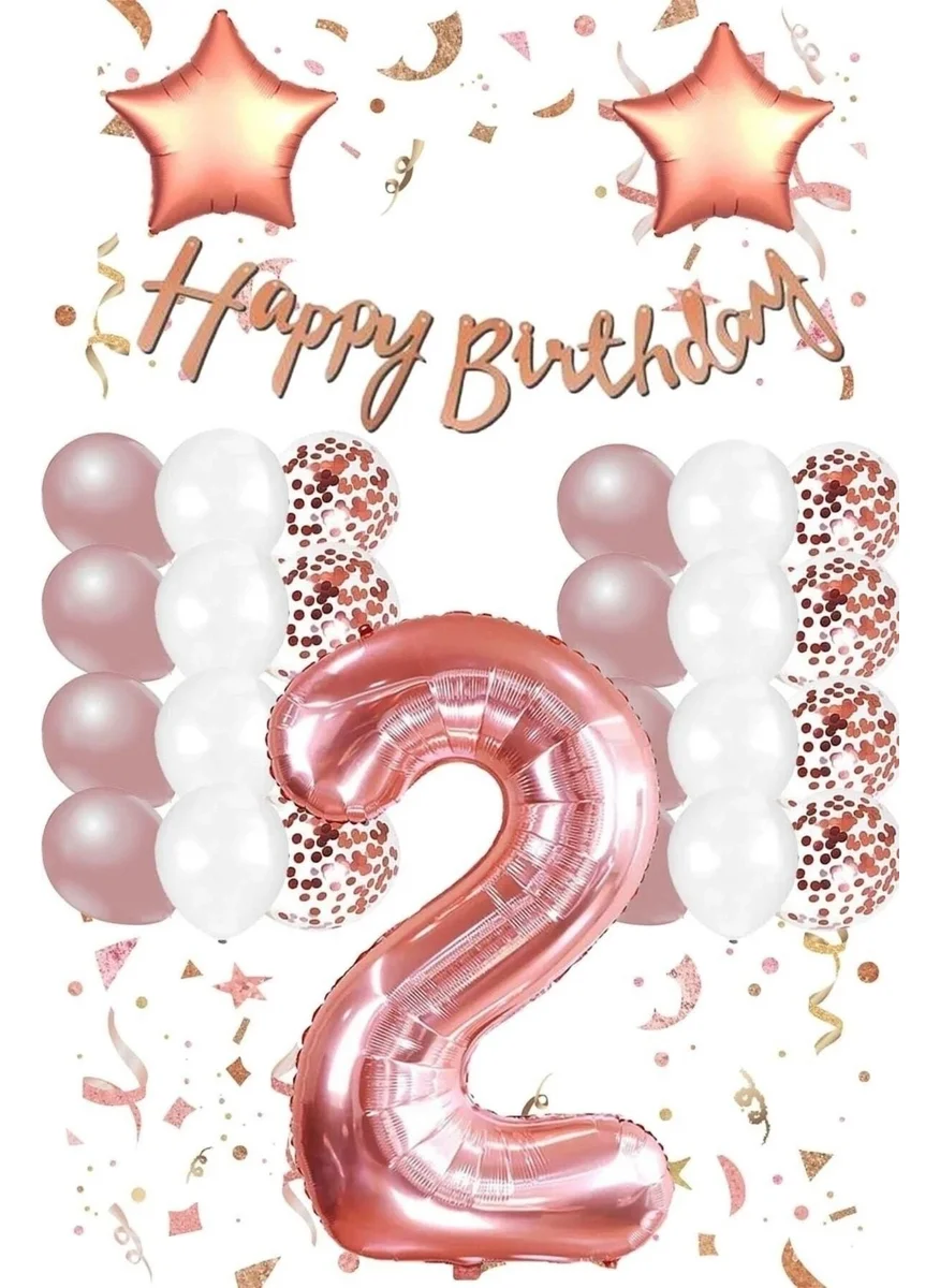 Bkmc Rose Gold Concept Age Birthday Celebration Set; White Gold Confetti Balloon, Number Star
