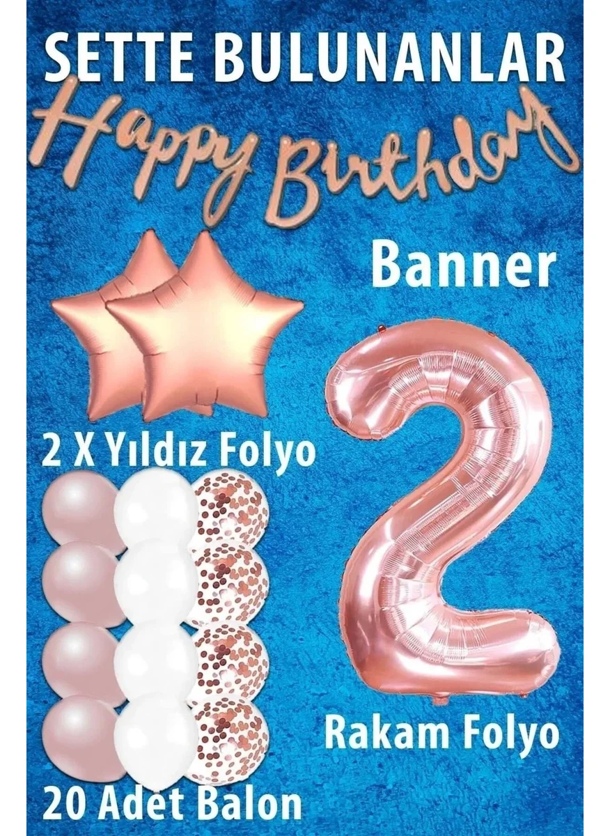 Bkmc Rose Gold Concept Age Birthday Celebration Set; White Gold Confetti Balloon, Number Star
