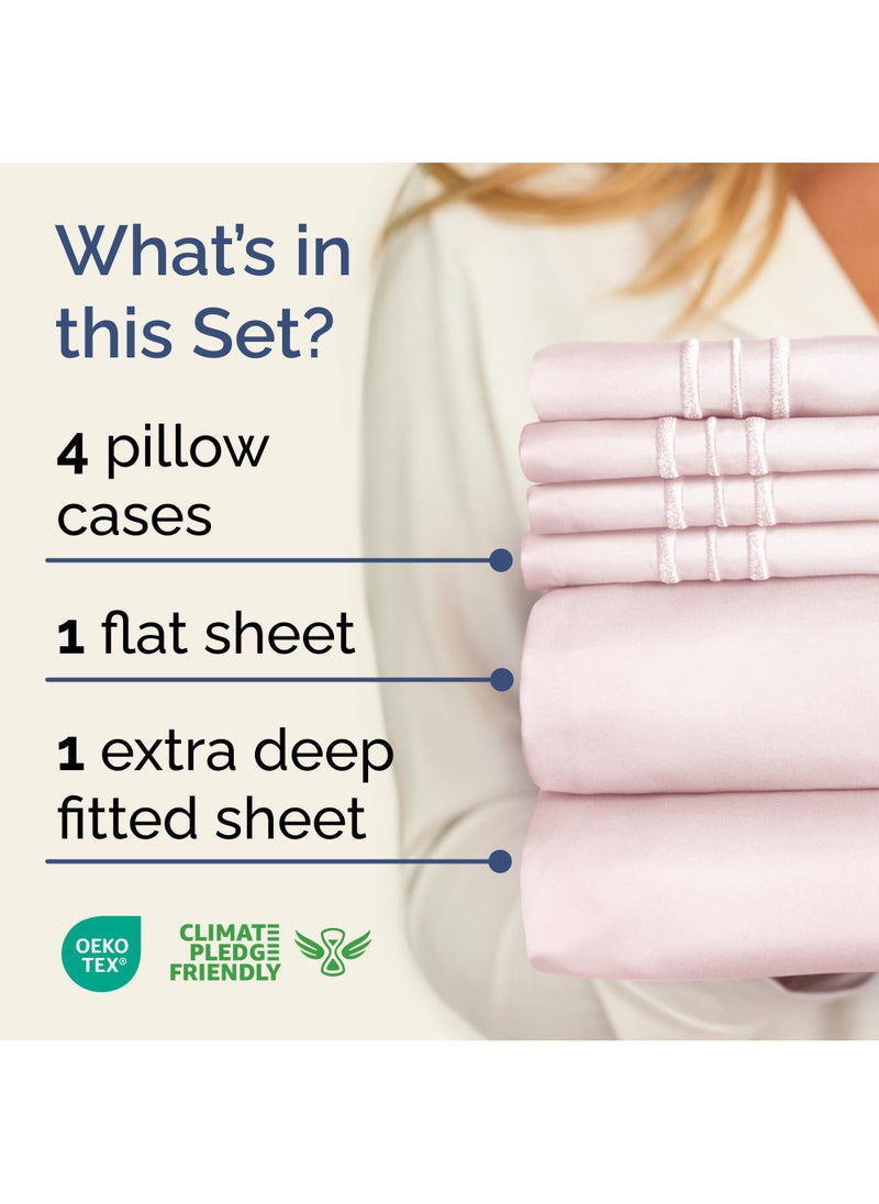 Extra Deep Queen Sheet Set - 6 Piece Breathable and Cooling Sheets - Hotel Luxury Bed Sheets Set - Easy Fit - Soft  Wrinkle Free and Comfy Sheets Set - Lavender Pink Sheet Set with Extra Deep Pockets