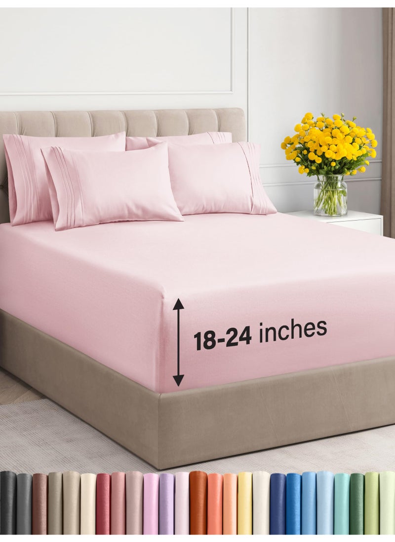 Extra Deep Queen Sheet Set - 6 Piece Breathable and Cooling Sheets - Hotel Luxury Bed Sheets Set - Easy Fit - Soft  Wrinkle Free and Comfy Sheets Set - Lavender Pink Sheet Set with Extra Deep Pockets