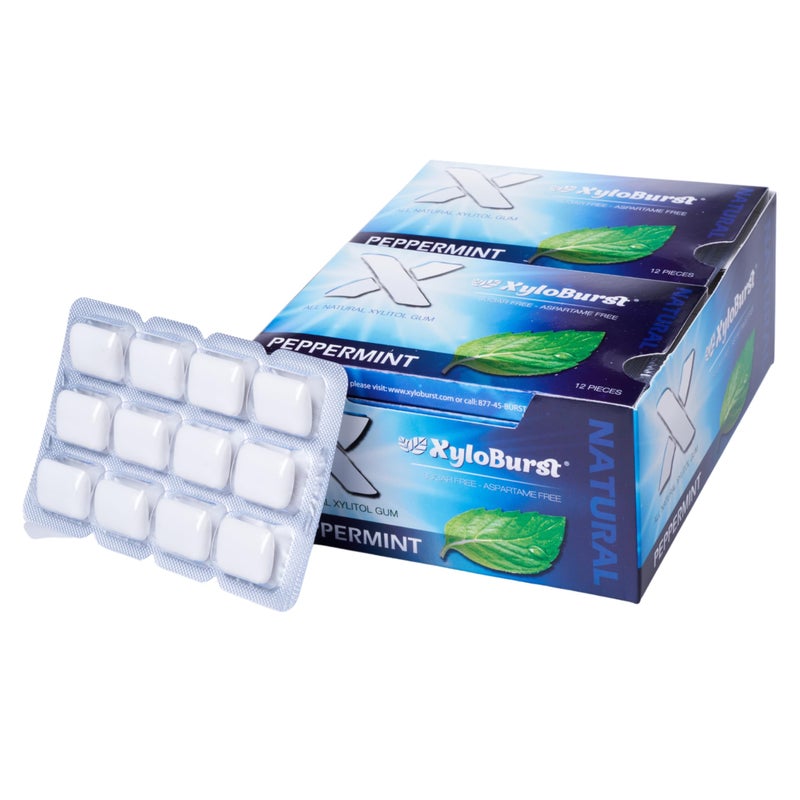 XyloBurst Gum | Xylitol Chewing Gum | Sugar Free, Gluten Free, Keto Friendly | Aspartame Free Gum For Oral Health | Peppermint | 12 Pieces, Pack of 12 - Image 1