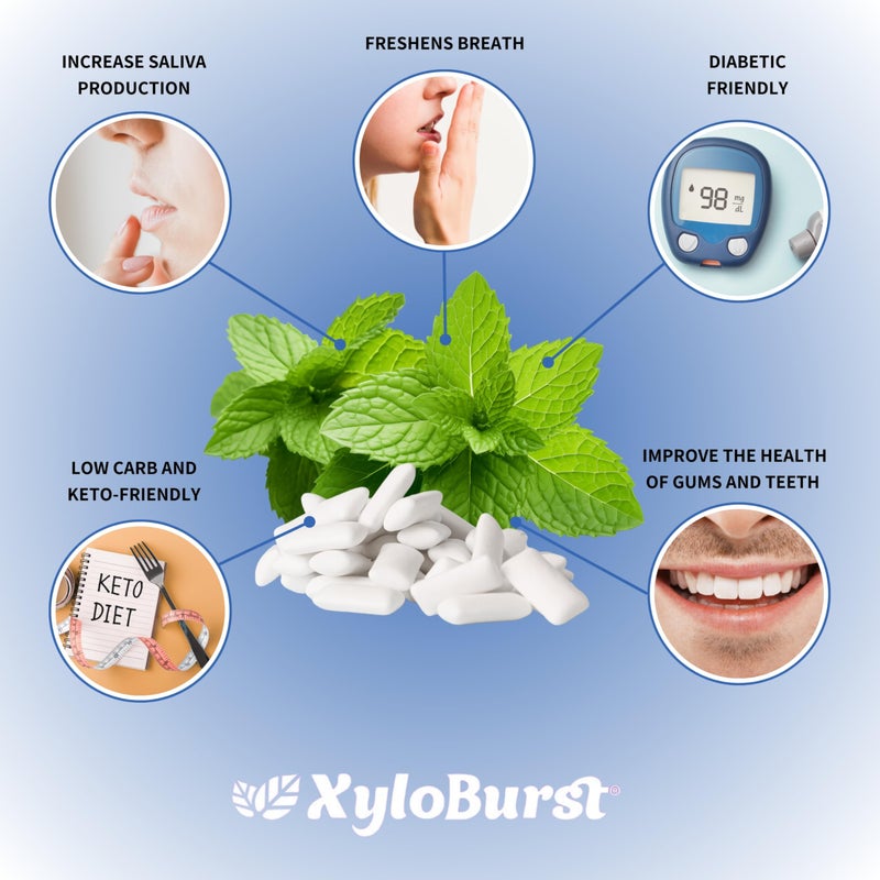 XyloBurst Gum | Xylitol Chewing Gum | Sugar Free, Gluten Free, Keto Friendly | Aspartame Free Gum For Oral Health | Peppermint | 12 Pieces, Pack of 12 - Image 3