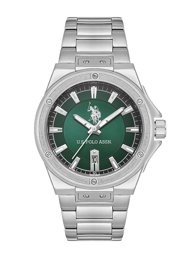 U.S. Polo Assn. U.S. Polo Assn. Fundamental Men's 42mm Silver Watch with Green Dial, Chronograph & Stainless Steel Band - USPA1060-02, Style & Performance  - Image 1