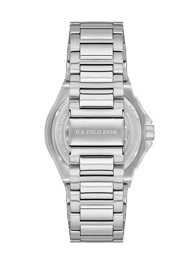 U.S. Polo Assn. Fundamental Men's 42mm Silver Watch with Green Dial, Chronograph & Stainless Steel Bracelet
