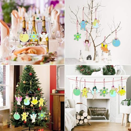 Haoser 18 pcs Wooden Christmas Ornaments Unfinished Wood Slices with Holes for Kids DIY Crafts Centerpieces Holiday Hanging Decorations, 6 Styles(Only Cutouts) Pen are not Included - Image 5