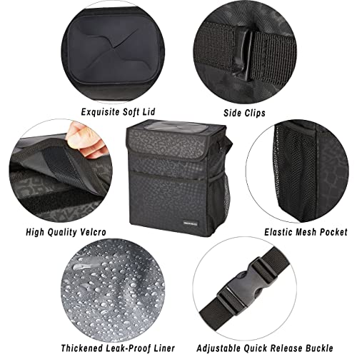 SIBOFUEGO Cute Car Trash Can with Lid – Multipurpose Collapsible Trash Bin for Car, Leak-Proof Organizer, Waterproof Garbage Can with Storage Pockets & Adjustable Straps, 2 Gallons (Black Leopard) - Image 5