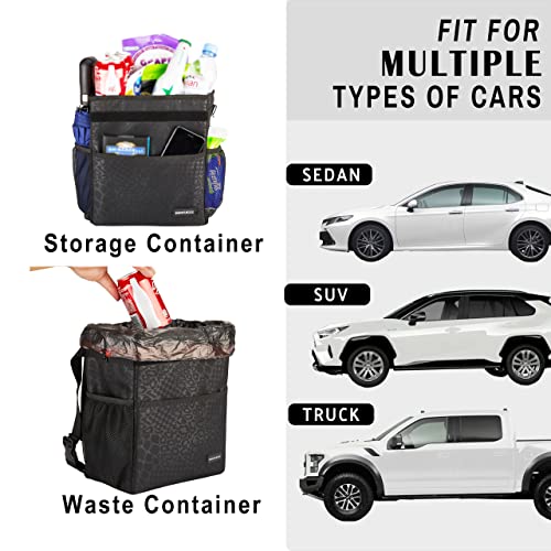 SIBOFUEGO Cute Car Trash Can with Lid – Multipurpose Collapsible Trash Bin for Car, Leak-Proof Organizer, Waterproof Garbage Can with Storage Pockets & Adjustable Straps, 2 Gallons (Black Leopard) - Image 4