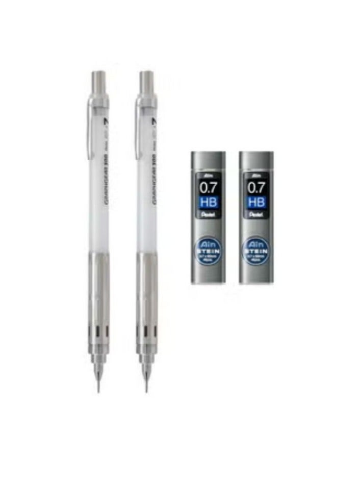 Pentel قلم رصاص ميكانيكي جراف جير 300 بقطعتين 0.7 مم برميل أبيض مع عبوتين من الرصاص - Image 1