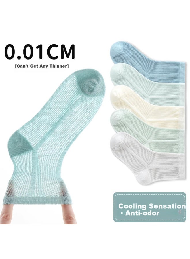 Yuzhaolin 5 Pairs Of Children's Socks Spring Summer Thin Cotton Mid-tube Youth Boys Boys Ice Silk Anti-odor Sports Mesh Socks - Image 1