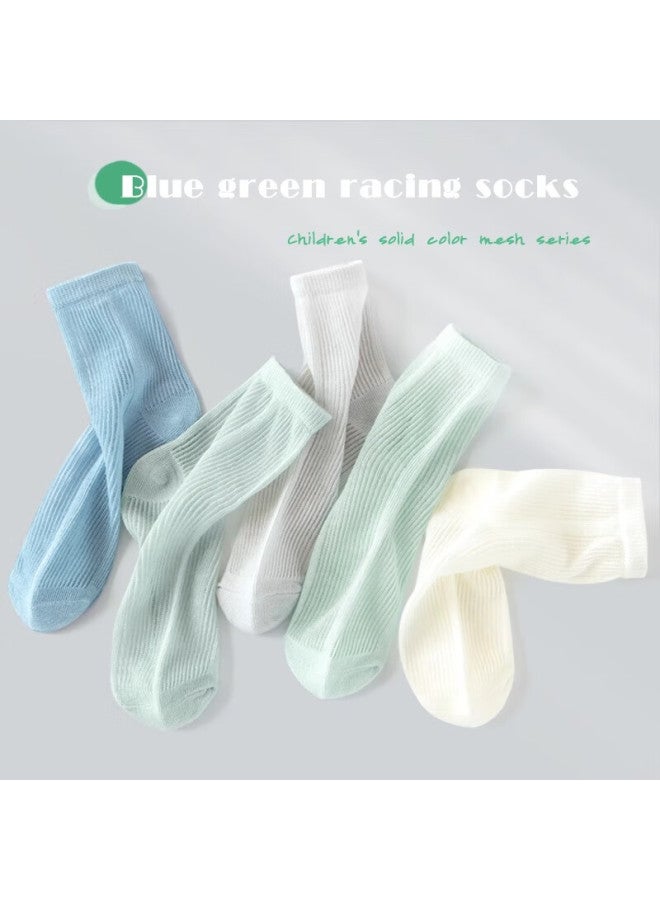Yuzhaolin 5 Pairs Of Children's Socks Spring Summer Thin Cotton Mid-tube Youth Boys Boys Ice Silk Anti-odor Sports Mesh Socks - Image 3