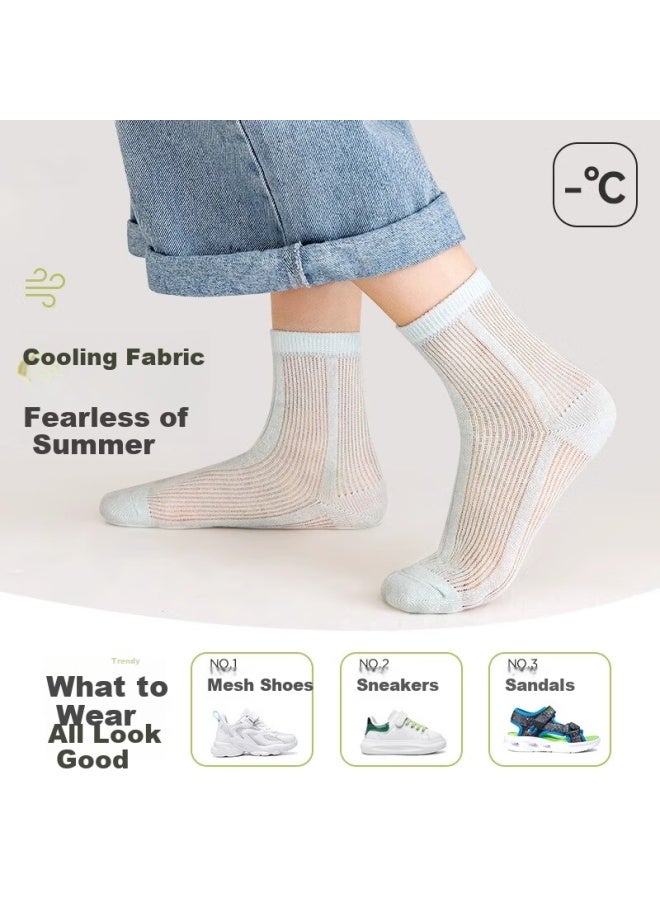 Yuzhaolin 5 Pairs Of Children's Socks Spring Summer Thin Cotton Mid-tube Youth Boys Boys Ice Silk Anti-odor Sports Mesh Socks - Image 5