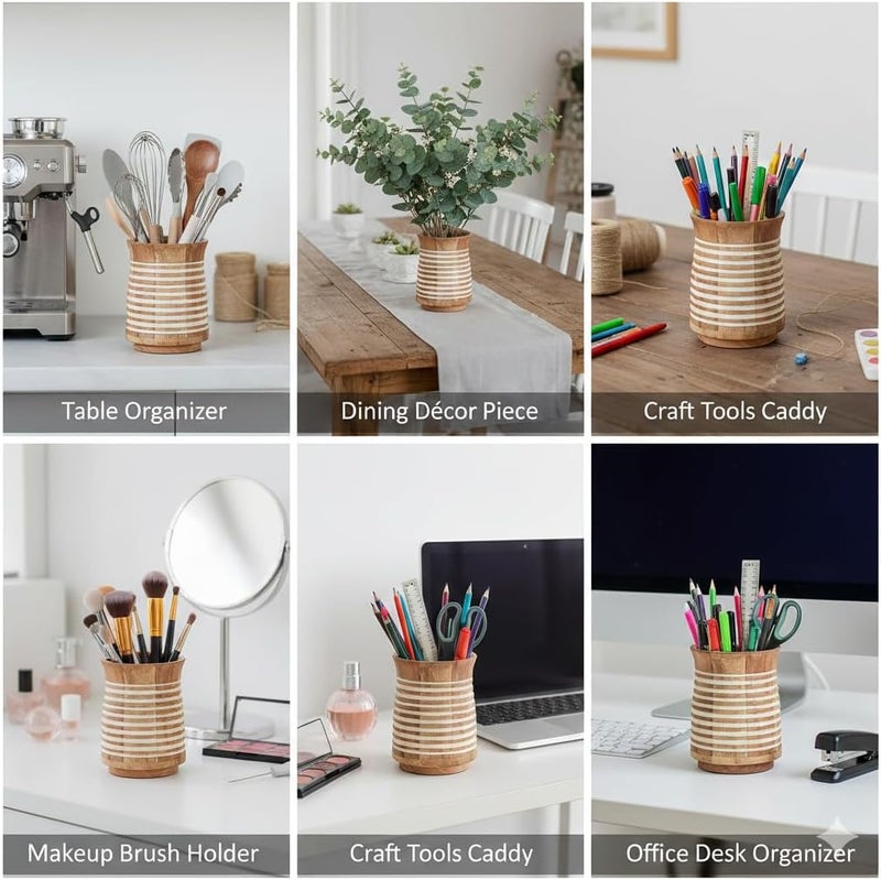 Cost saving user oriented build Cutlery Holder Utensils Organizer for Kitchen & Dining Table – 360° Rotating Stylish Handcrafted Wooden Spoon Stand / Cutlery Holder | Table Décor Cooking Tools Caddy (Style 1) Cleaner resistant - Image 4