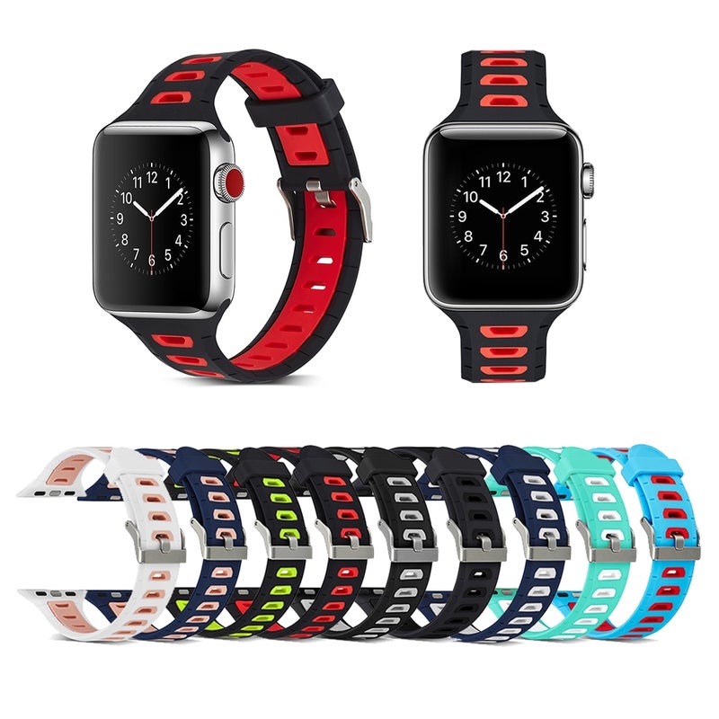 T Shape Two Color Silicone Watch Band for Apple Watch Series 3 & 2 & 1 38mm(Black)