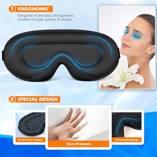 INSIME 3D Memory foam Sleeping Mask For Men Women Sleep Mask Blind Fold Eye Cover Pad For Travel | Night eye band eyemask patch Complete Blackout Sleeping Eye Mask | Eye Mask For Sleeping men - Image 2
