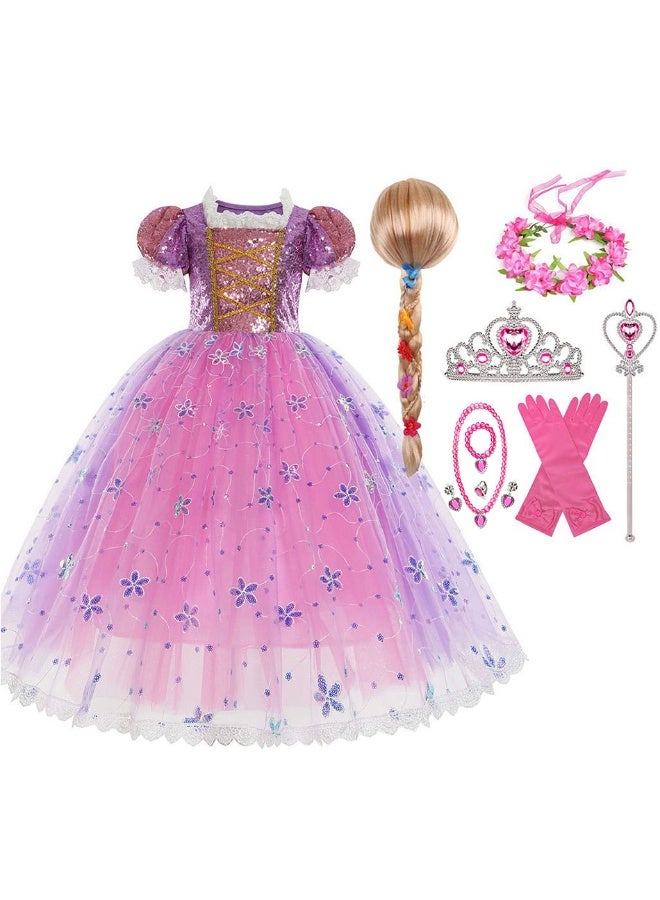 NIBEMINENT Princess dress Halloween children's dress New style dress Long shiny sequined princess dress Long-haired princess - Image 1
