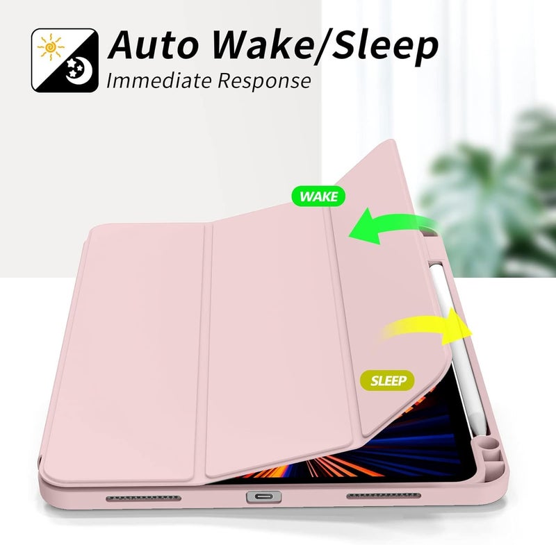 Kenke iPad Pro 11 Inch Case 4th/3rd/2nd Generation 2022/2021/2020 Magnetic Attachment 2nd Pencil with Right Side Pencil Holder Soft Slim PU Cover Auto Wake/Sleep (Pink) - Image 3