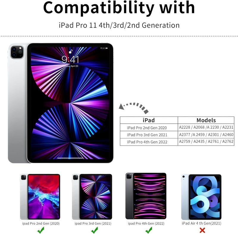 Kenke iPad Pro 11 Inch Case 4th/3rd/2nd Generation 2022/2021/2020 Magnetic Attachment 2nd Pencil with Right Side Pencil Holder Soft Slim PU Cover Auto Wake/Sleep (Pink) - Image 2