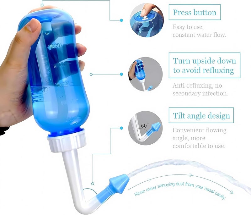 AOOEDDI Neti Pot Sinus Rinse Nasal Wash Bottle,with 30 Salt Packets Nose wash Bottle Allergy Cleaner Pressure Irrigation Neti-Pot,nose cleaner for Adult & Kid BPA Free - Image 2