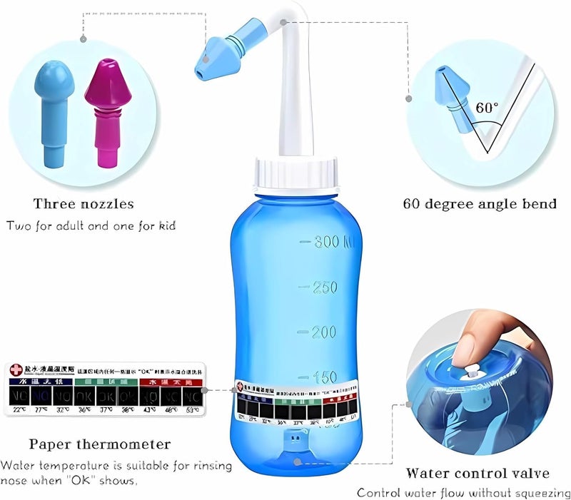 AOOEDDI Neti Pot Sinus Rinse Nasal Wash Bottle,with 30 Salt Packets Nose wash Bottle Allergy Cleaner Pressure Irrigation Neti-Pot,nose cleaner for Adult & Kid BPA Free - Image 4