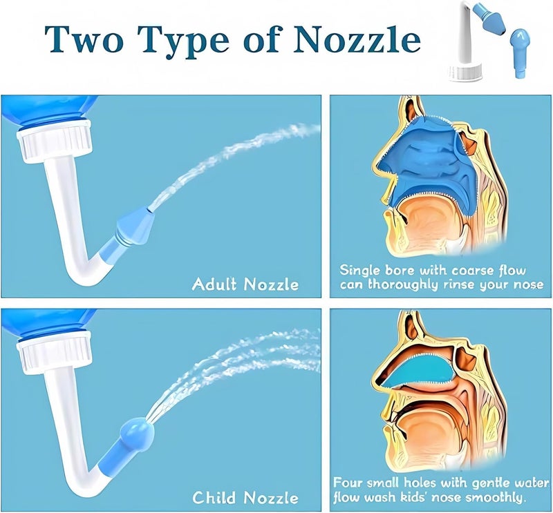 AOOEDDI Neti Pot Sinus Rinse Nasal Wash Bottle,with 30 Salt Packets Nose wash Bottle Allergy Cleaner Pressure Irrigation Neti-Pot,nose cleaner for Adult & Kid BPA Free - Image 5