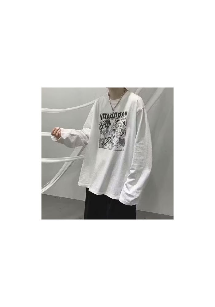 2023 New Long-sleeved Men's Inner Wearing ins Harajuku-style Simple Loose Base Shirt Student Korean-style Top White T-shirt - Image 1