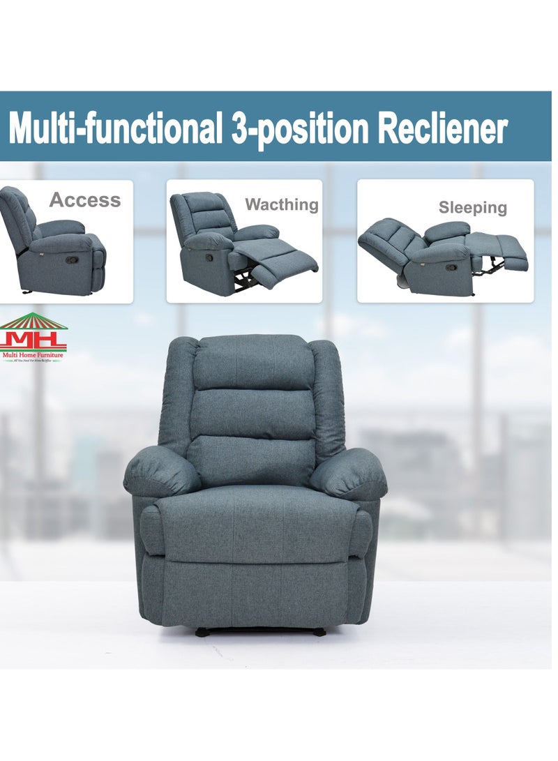 Multi Home Furniture Recliner Chairs Classic Adjustable Single Sofa Push Back Reclining Chair Fabric Seat Cushion and Backrest with Comfy Arms for Living Room MH-3302-GREY  - Image 4