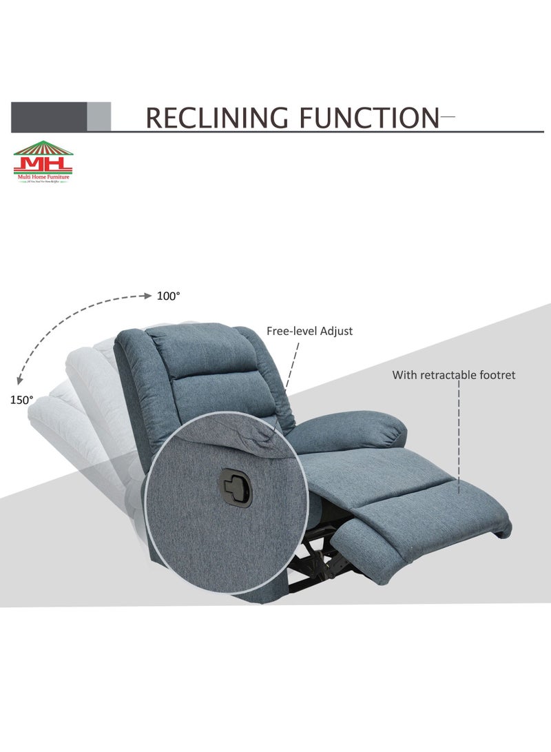 Multi Home Furniture Recliner Chairs Classic Adjustable Single Sofa Push Back Reclining Chair Fabric Seat Cushion and Backrest with Comfy Arms for Living Room MH-3302-GREY  - Image 3