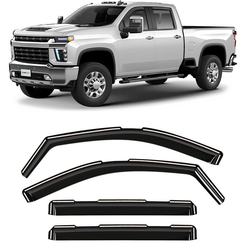 CLIM ART in-Channel Durable Rain Guards for Chevy Silverado & GMC Sierra 2500HD/3500HD 2020â€“2026 Crew Cab, Window Deflectors, Vent Window Visors, 4-Piece Set â€“ 620178 - Image 1