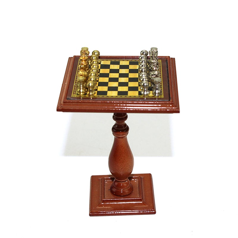 مجموعة شطرنج مصغرة وطاولة مغناطيسية B143-B - لوحة شطرنج - ملحقات منزل دمية - مجموعة شطرنج مصغرة لمنزل دمية بأجزاء ذهبية وفضية - Image 4