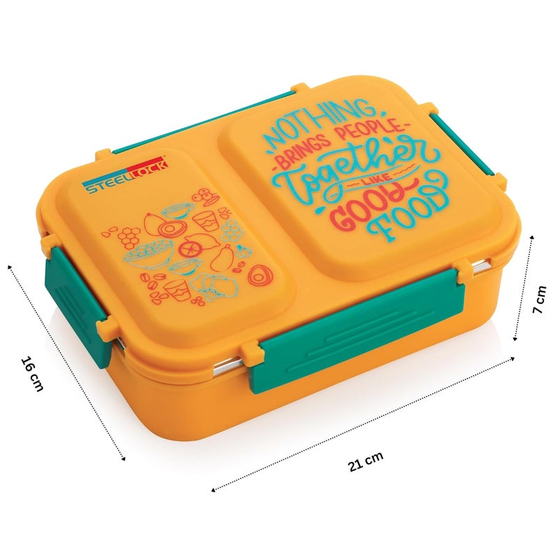 STEELLOCK SmartMeal 2Partition Stainless Steel Insulated Tiffin for Kids Adults LeakProof Lunch Box with Silicone Gasket Lid Bento Box for School Office Boys Girls 650 ML Yellow - Image 5