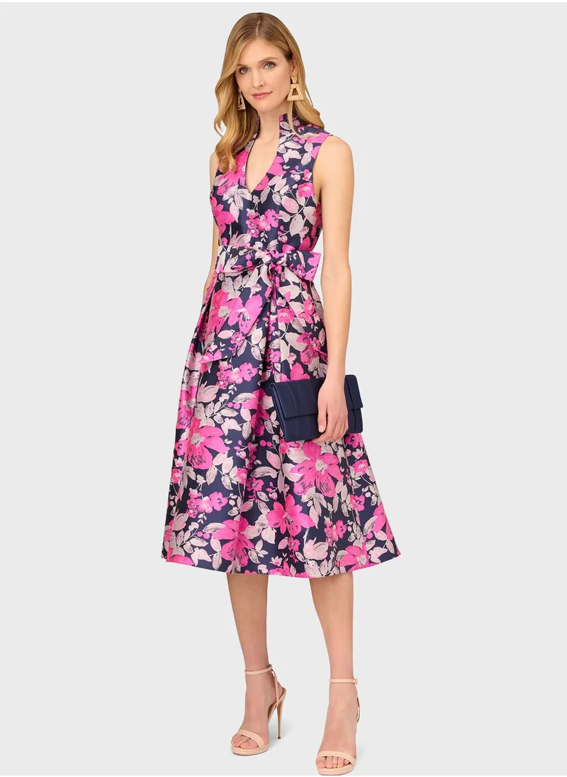 AIDAN MATTOX V-Neck Printed Dress